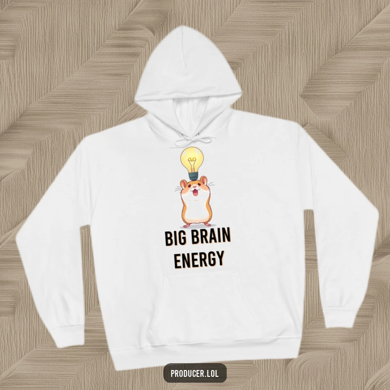 Funny Hamster Idea Hoodie: An energetic hamster proudly holds a large light bulb, symbolizing bright ideas and providing cozy warmth.