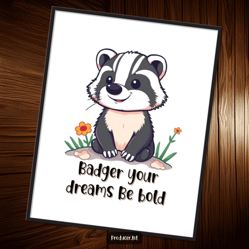 Funny Free Printable Wall Art: A proud badger surveying a dazzlingly vibrant and elaborate stage set with confidence.
