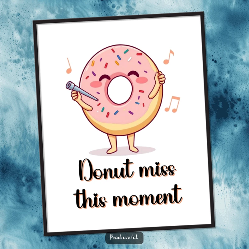 Funny Free Printable Wall Art: A joyful donut with colorful sprinkles conducts an invisible orchestra with a small baton.