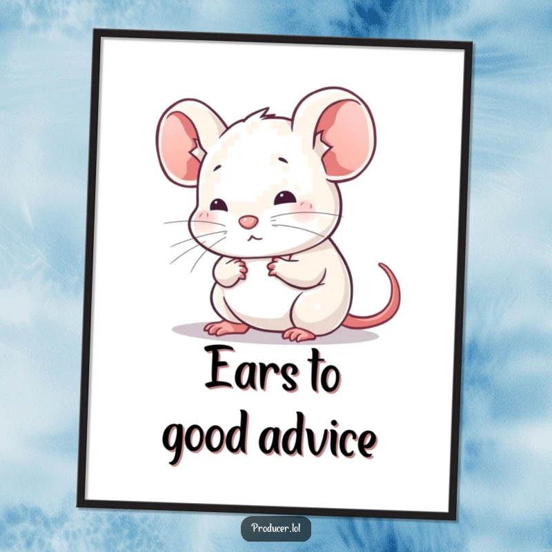 Funny Free Printable Wall Art: A studious mouse listens with rapt attention, adding whimsical charm to any wall.