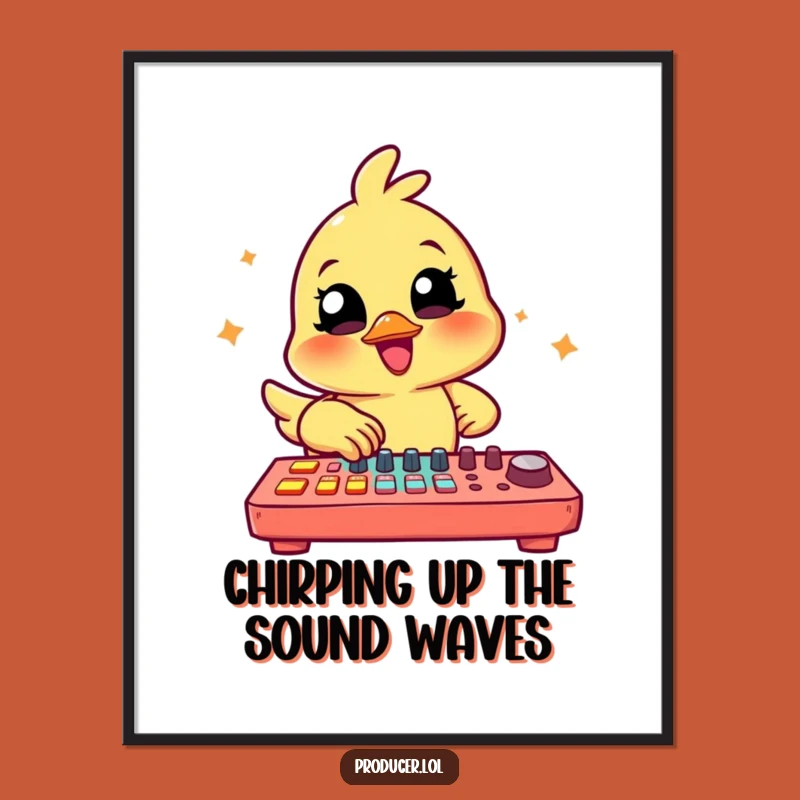 Free Printable Wall Art: Cheerful Chick Producer on the Mixing Board, Fun Downloadable Art!