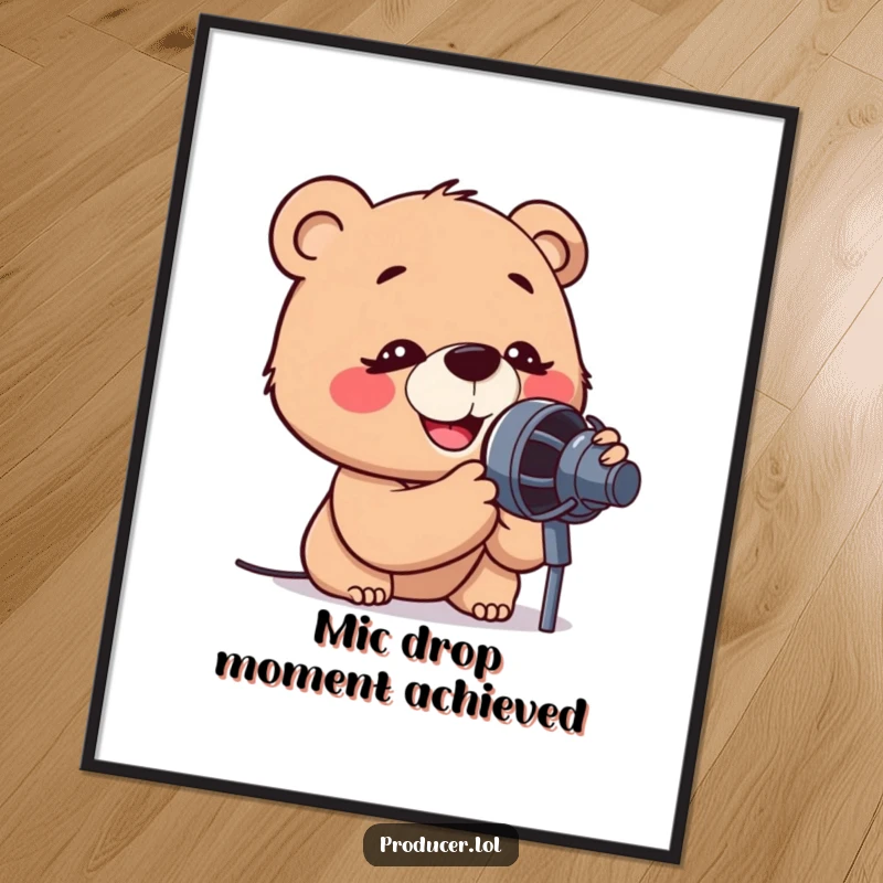 Funny Free Printable Wall Art: A cartoon bear with intense focus singing its heart out into a microphone.