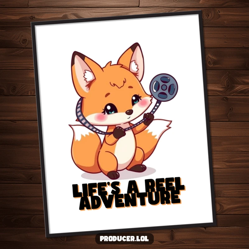 Funny Free Printable Wall Art: A playful fox spinning a film reel on its claw with a mischievous grin.