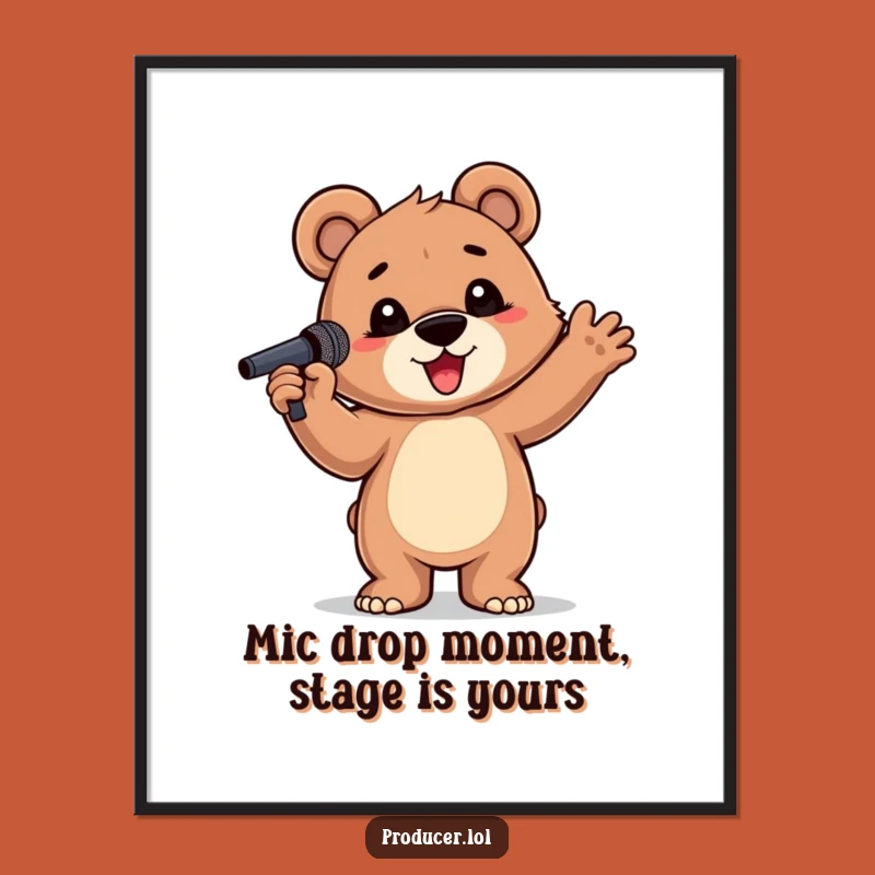 Funny Free Printable Wall Art: Rockstar Bear Cub Microphone Humorous Downloadable Decor