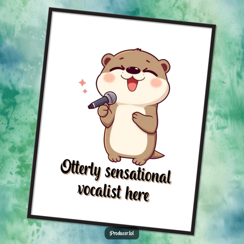 Funny Free Printable Otter Wall Art: A delighted otter serenading with a microphone, eyes closed in musical bliss, perfect for music lovers.
