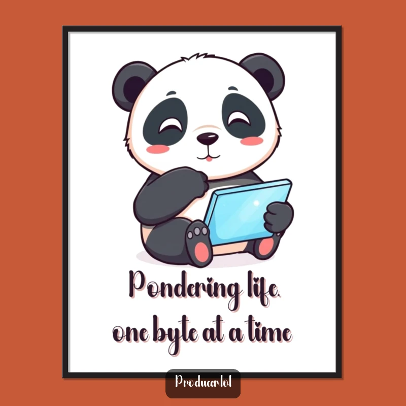 Funny Free Printable Panda Wall Art: Thoughtful Tablet Panda for Whimsical Decor