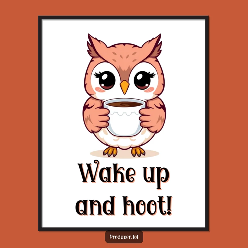 Free Printable Wall Art: Happy Owl Coffee - Funny Downloadable Decor