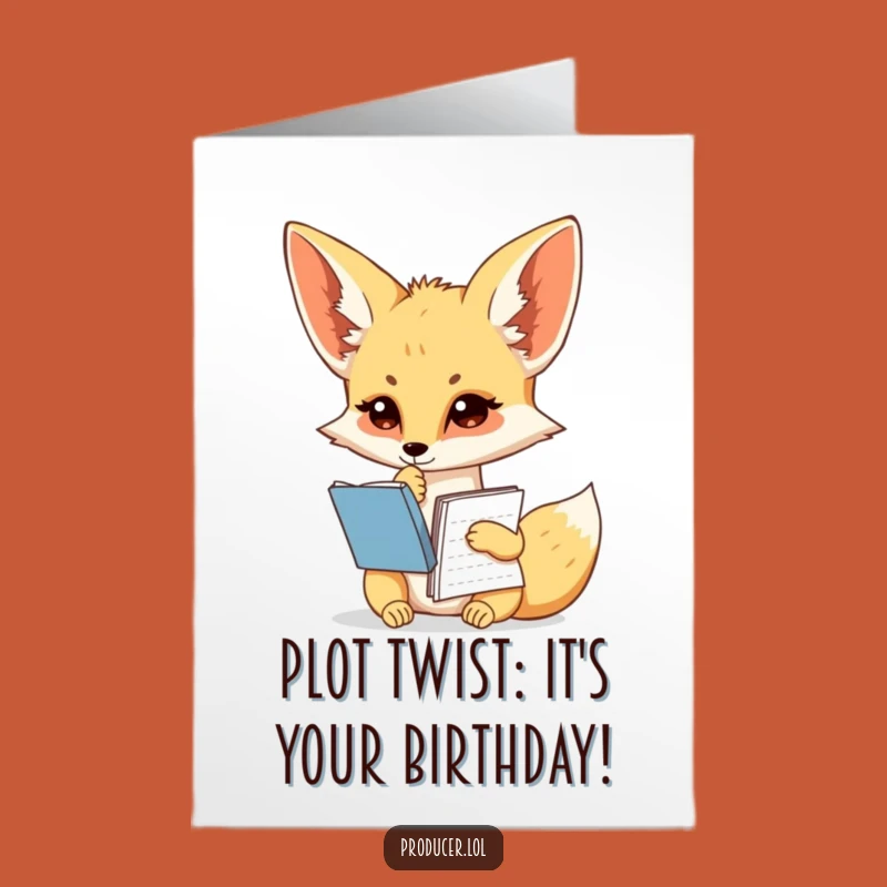 Free Printable Birthday Card: Funny Fennec Fox Scriptwriter - Hilarious Downloadable Gift Idea