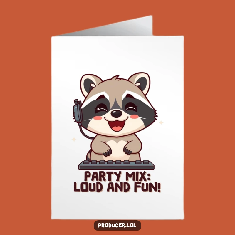 Free Printable Birthday Card: Raccoon DJ Mixes Fun Funny Gift