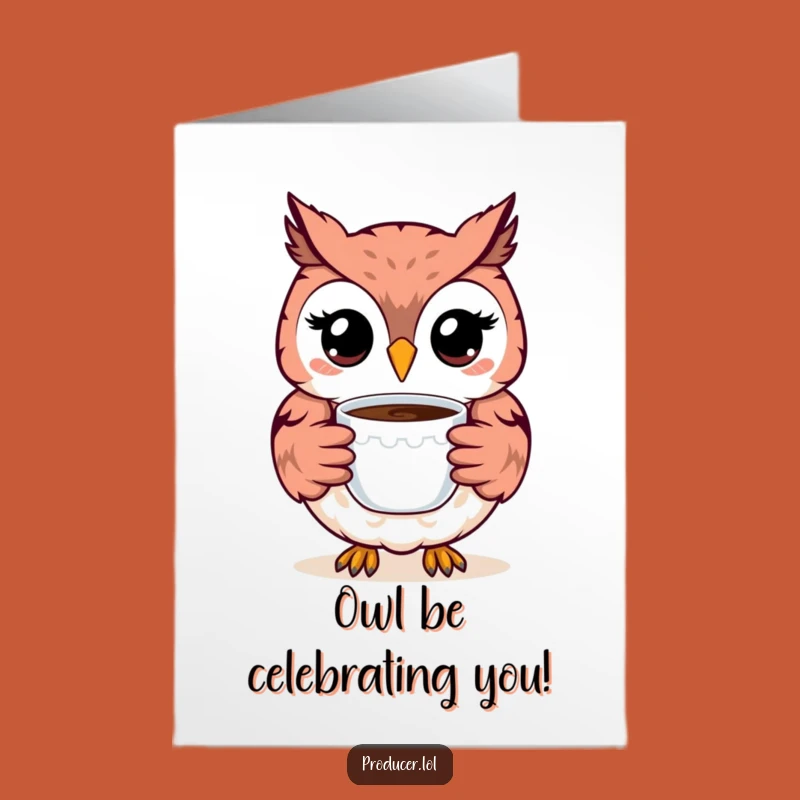Free Printable Happy Birthday Owl Coffee Card - Funny Downloadable Greeting Card Gift