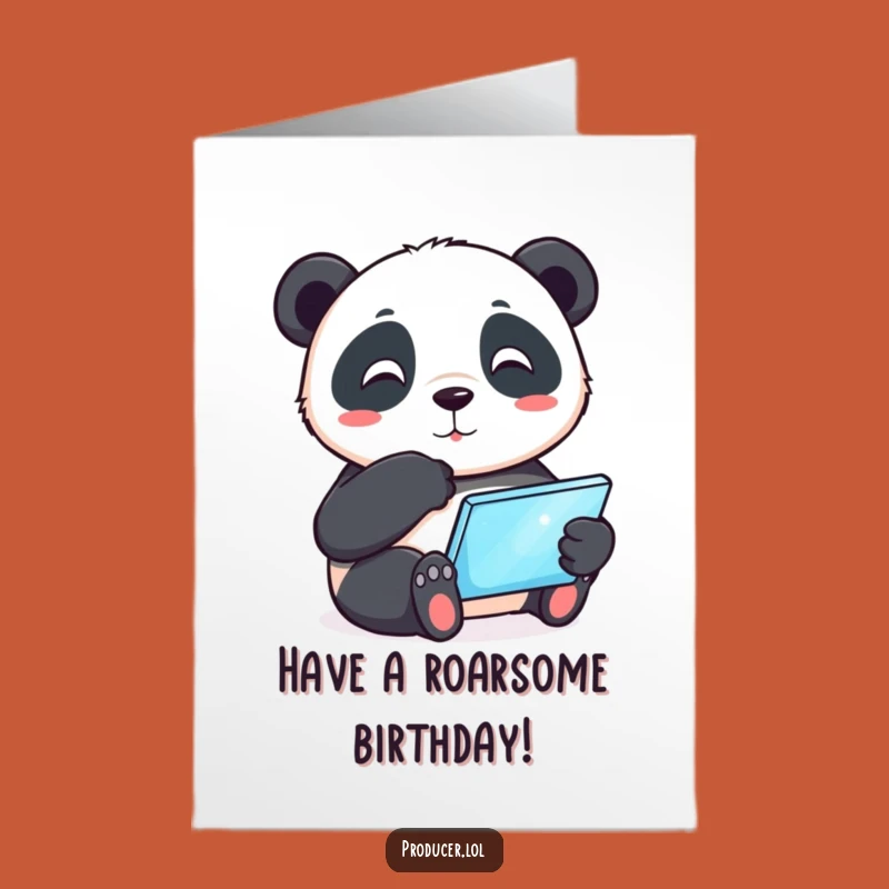 Free Printable Panda Birthday Card: Thoughtful Tablet Panda for a Smart Celebration