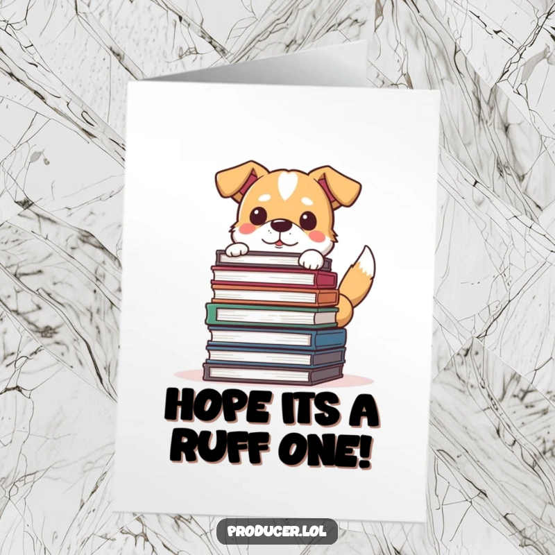 Funny Free Printable birthday card with a determined dog peeking from storyboards, tail wagging, eager to celebrate a special day.