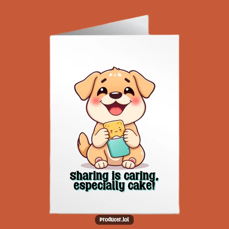 Free Printable Birthday Card: Happy Dog Sharing a Snack, Funny Doggy Downloadable Gift