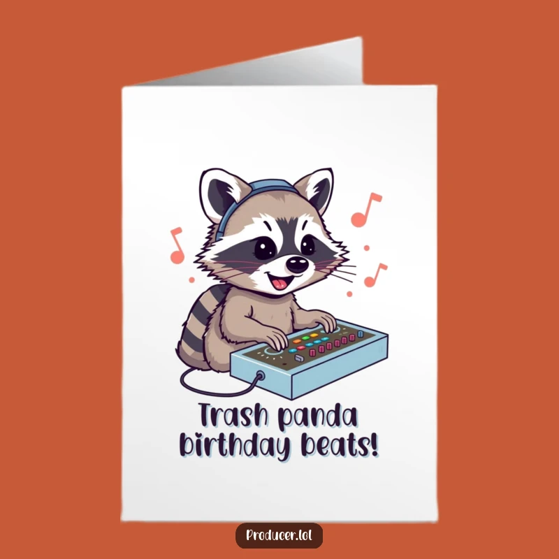 Free Printable Birthday Card: Funny Raccoon DJ Mixing Beats for a Rocking Birthday!