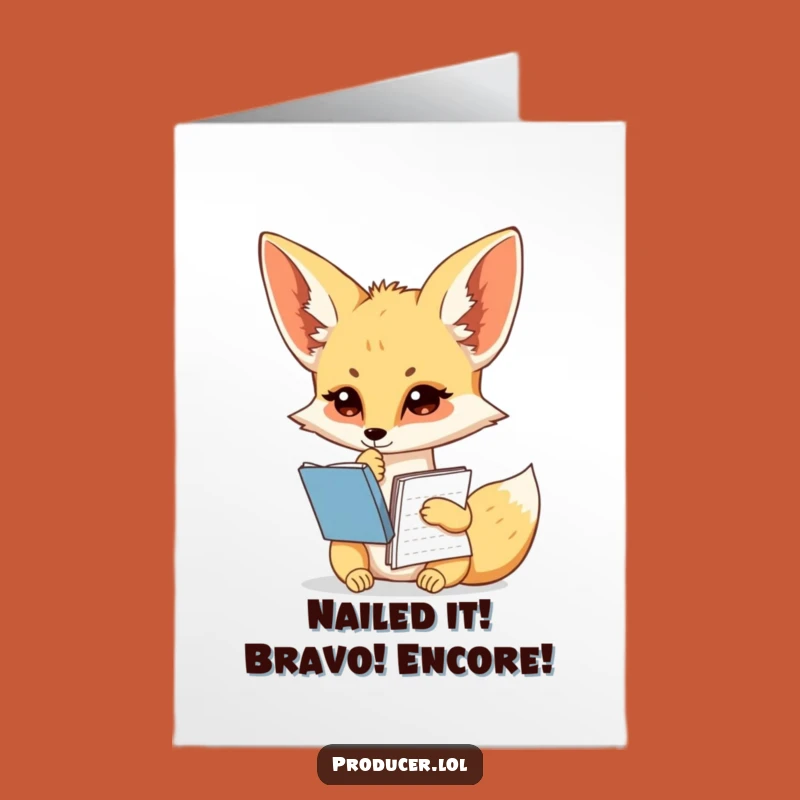 Free Printable Congrats Card: Fennec Fox Writer - Celebrate Wins with Humor