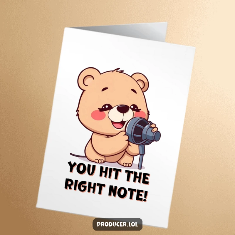 Funny Free Printable Congratulations Card: Energetic bear belting out a song to celebrate a big win.