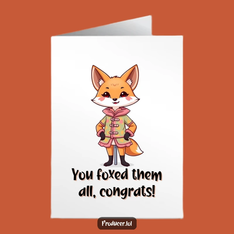 Free Printable Congrats Card: Foxy Designer's Triumph, Hilarious Downloadable Greeting