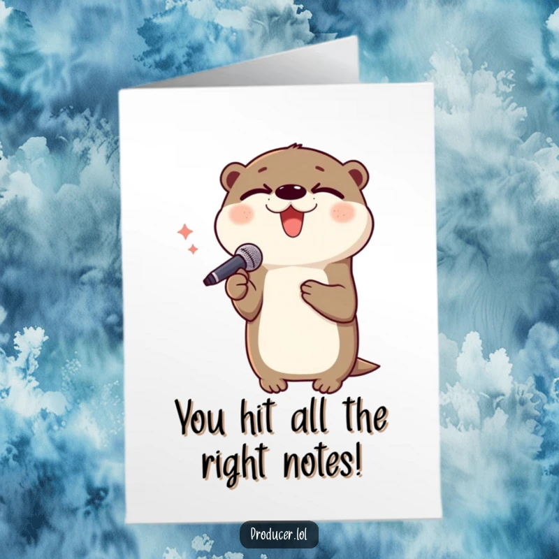 Funny Free Printable Otter Congratulations Card: A delighted otter singing joyfully into a microphone, celebrating a significant achievement with gusto.