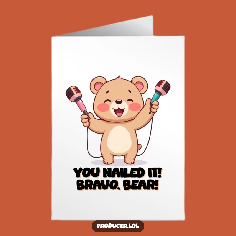 Free Printable Congrats Card: Bear Cub Juggles Success, Funny Downloadable!