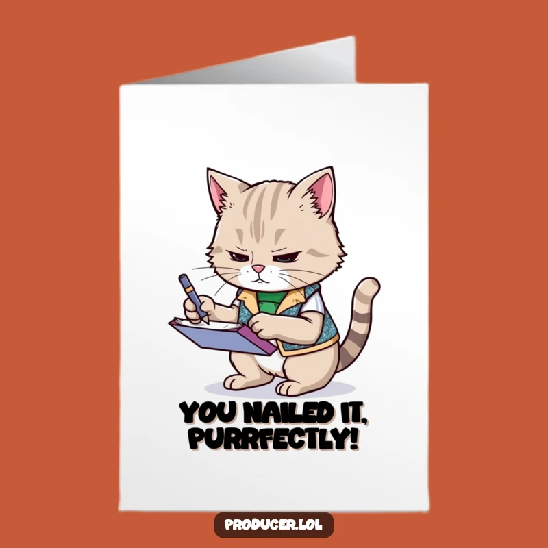 Free Printable Cat Congratulate Card: Determined Note-Taker for Your Big Win