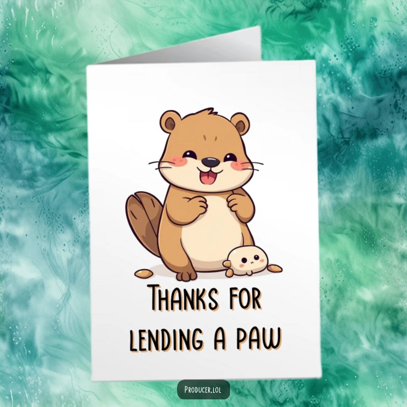 Funny Free Printable Thank You Card: A beaver gleefully puts together a complex set, showing enthusiastic thanks.