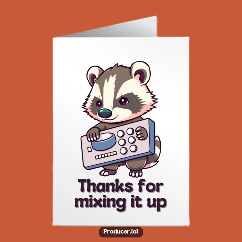 Free Printable Badger Thank You Card: Funny DJ Mixer Design, Grateful Downloadable Gift