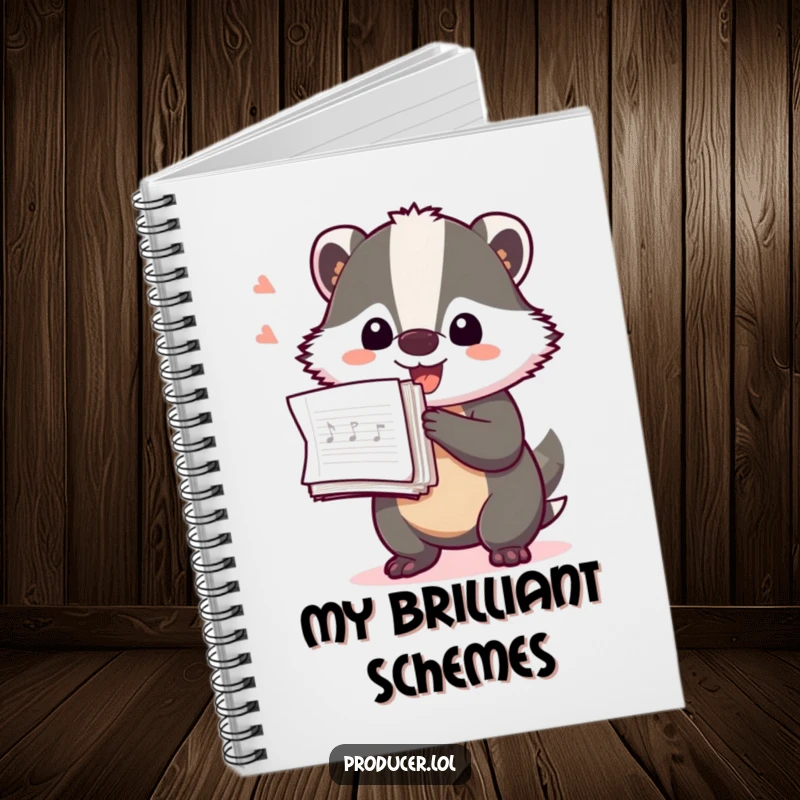 Funny Badger Producer Notebook: A playful badger holding a stack of production notes, perfect for writing lyrics and plans.