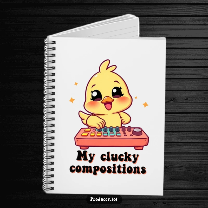Funny Chick Producer Notebook: A cheerful chick tapping on a colorful mixing board, perfect for writing music and lyrics.