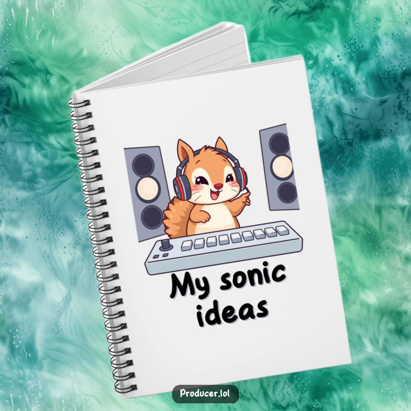 Funny Squirrel Soundboard Notebook: A squirrel DJ with a headset enthusiastically works a soundboard, ideal for jotting down musical ideas and notes.