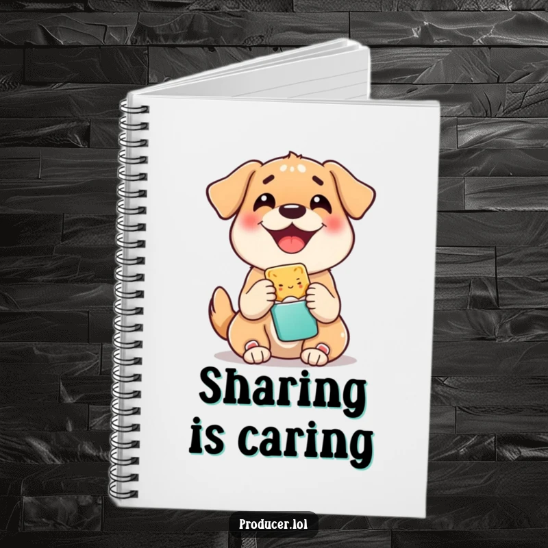 Funny notebook with a happy dog sharing a snack, ideal for writing, journaling, and capturing ideas with a cheerful canine theme.
