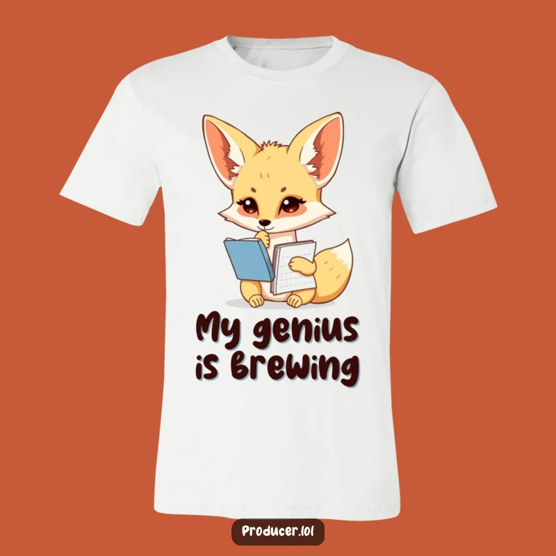 Funny Fennec Fox Scriptwriter T-Shirt - Pondering Creative Genius Tee