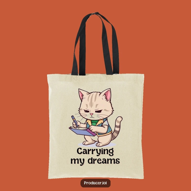Funny Cat Tote Bag: Determined Note-Taking Accessory, a Hilarious Gift for Shoppers