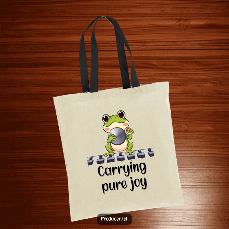 Funny Frog DJ Tote Bag: Joyful frog DJ ready to carry your essentials, perfect funny gift.
